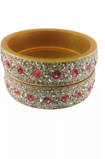 White-pink stone stud acrylic bangle/beautifully packaged / weddings/anniversaries/ festive occasions/sku-ban30042