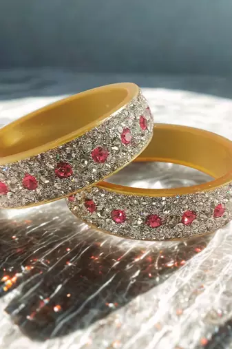 White-pink stone stud acrylic bangle/beautifully packaged / weddings/anniversaries/ festive occasions/sku-ban30042