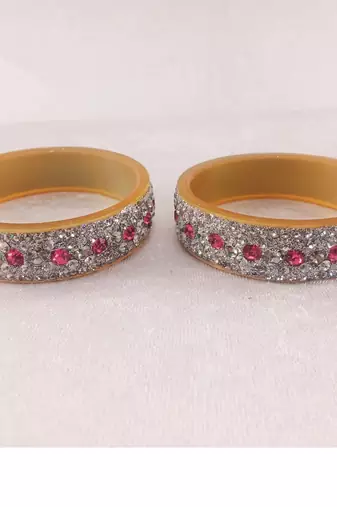 White-pink stone stud acrylic bangle/beautifully packaged / weddings/anniversaries/ festive occasions/sku-ban30042