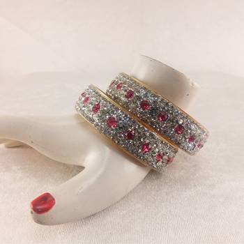White-pink stone stud acrylic bangle/beautifully packaged / weddings/anniversaries/ festive occasions/sku-ban30042 4