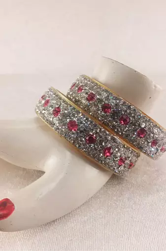 White-pink stone stud acrylic bangle/beautifully packaged / weddings/anniversaries/ festive occasions/sku-ban30042