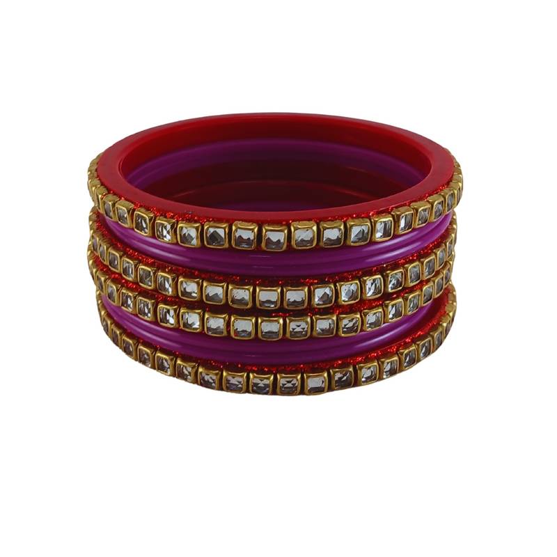 Kundan stud colour multi pack of 8 material acrylic bangle
