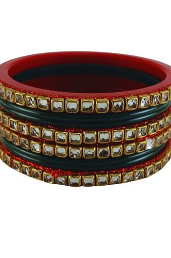 Kundan stud colour multi pack of 8 material acrylic bangle
