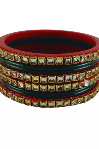 Kundan stud colour multi pack of 8 material acrylic bangle