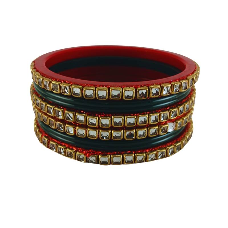 Kundan stud colour multi pack of 8 material acrylic bangle