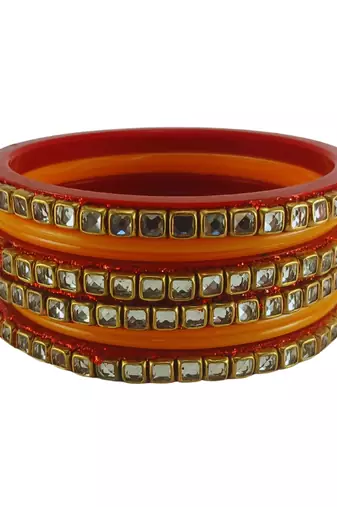 Kundan stud colour multi pack of 8 material acrylic bangle