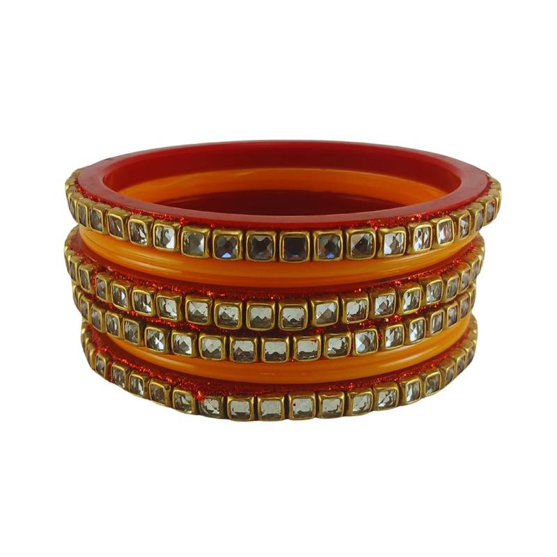Kundan stud colour multi pack of 8 material acrylic bangle