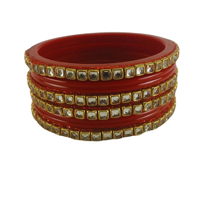 Kundan stud colour multi pack of 8 material acrylic bangle