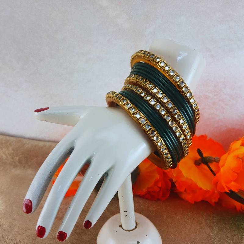 Kundan stud colour multi pack of 12 material acrylic bangle