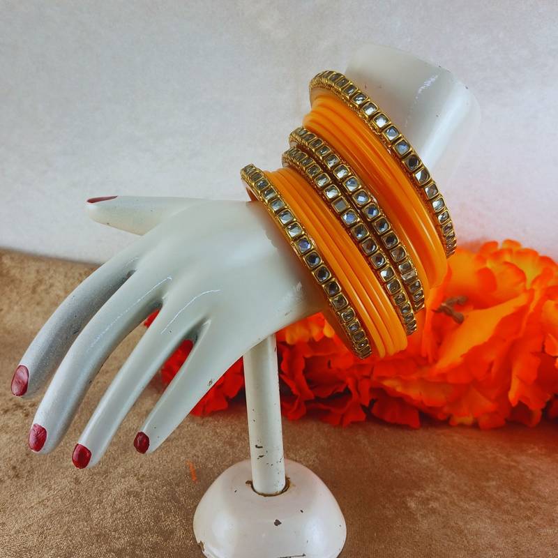 Kundan stud colour multi pack of 12 material acrylic bangle