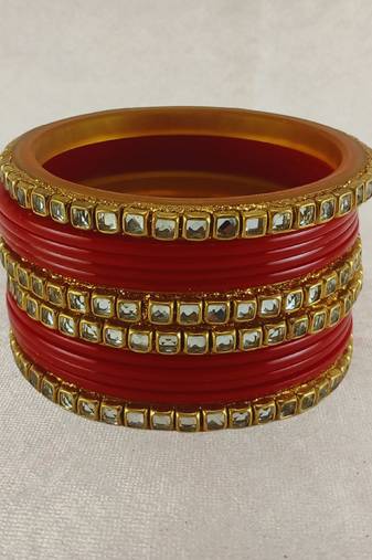 Kundan stud colour multi pack of 12 material acrylic bangle
