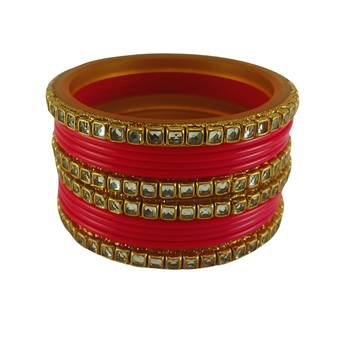 Kundan stud colour multi pack of 12 material acrylic bangle 1