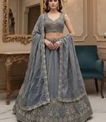 grey dori embroidered silk lehenga set choli with dupatta