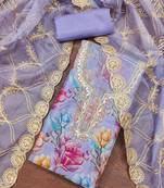 Lavender organza printed unstitched dress material