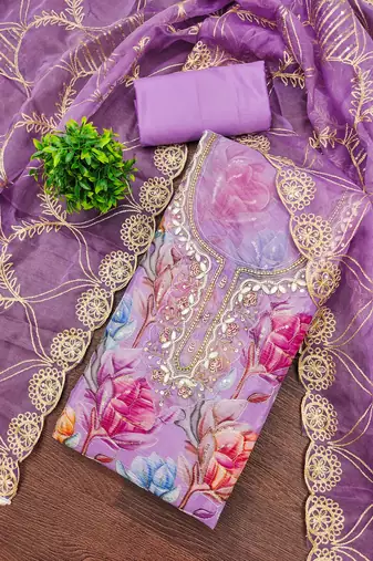 Onion organza printed unstitched dress material