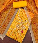 Yellow modal cotton bandhni unstitched dress material