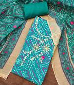 Turquoise modal cotton bandhni unstitched dress material