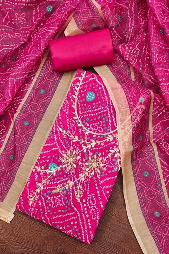 Magenta modal cotton bandhni unstitched dress material