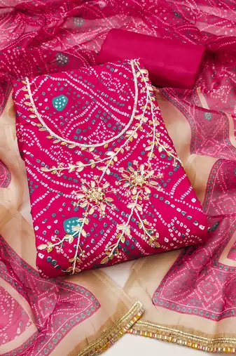 Magenta modal cotton bandhni unstitched dress material