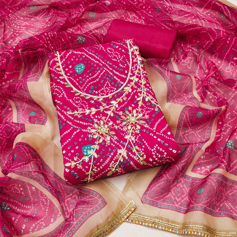 Magenta modal cotton bandhni unstitched dress material
