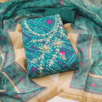 Turquoise modal cotton bandhni unstitched dress material 2