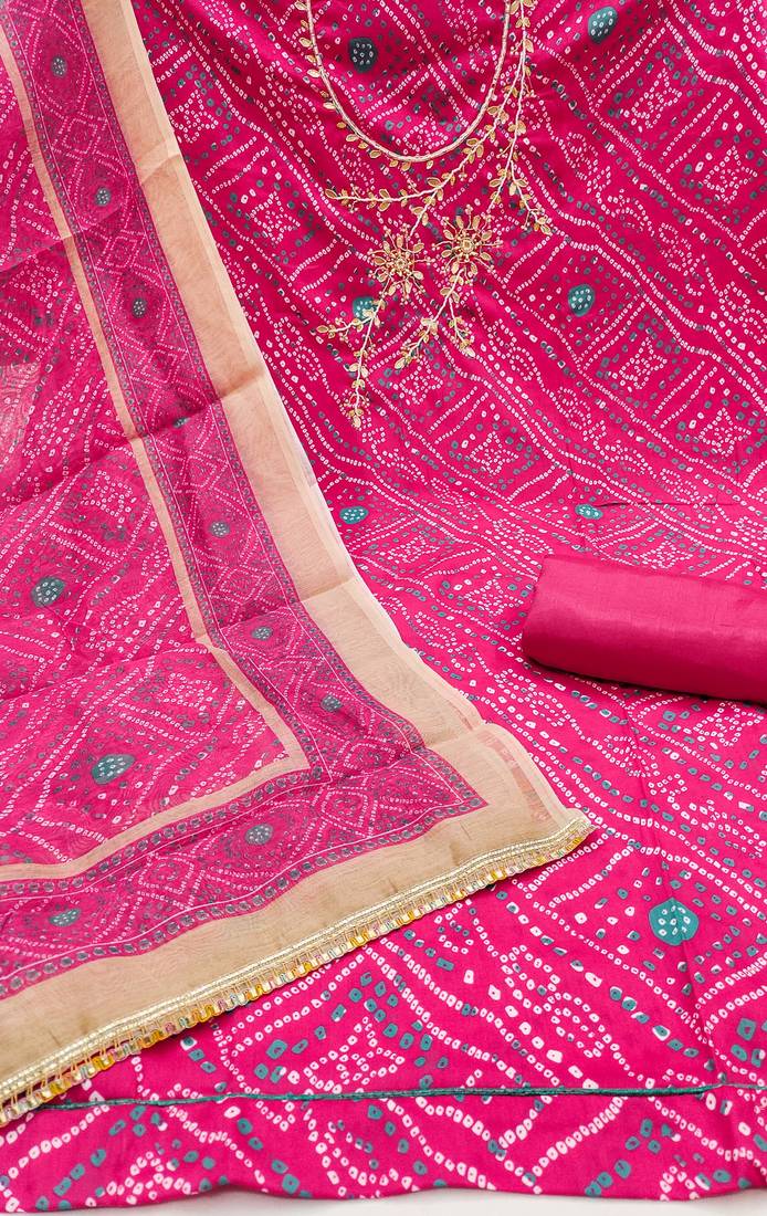 Magenta modal cotton bandhni unstitched dress material