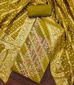 Mehendi cotton silk embroidered unstitched dress material