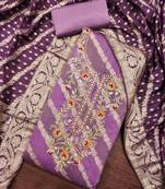 Lavender cotton silk embroidered unstitched dress material