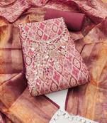 Pink cotton silk handwork unstitched dress material