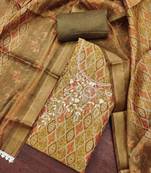 Mehendi cotton silk handwork unstitched dress material