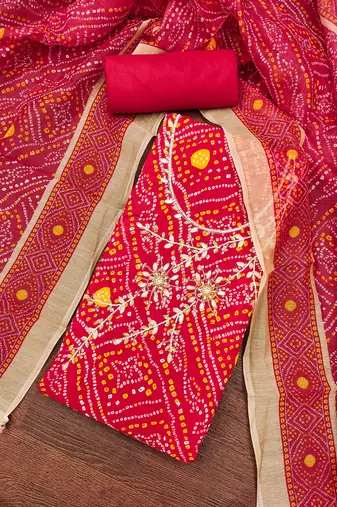 Red modal cotton bandhni unstitched dress material