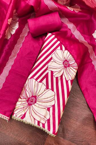 Magenta silk cotton digital print unstitched dress material