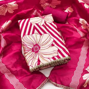 Magenta silk cotton digital print unstitched dress material 2
