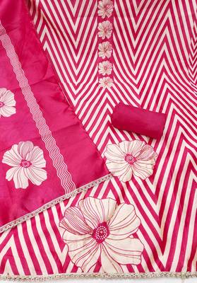 Magenta silk cotton digital print unstitched dress material 3