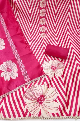 Magenta silk cotton digital print unstitched dress material