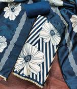 Blue silk cotton digital print unstitched dress material