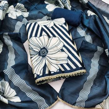 Blue silk cotton digital print unstitched dress material 2