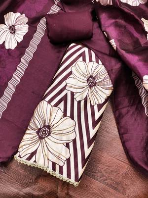 Wine silk cotton digital print unstitched dress material 1