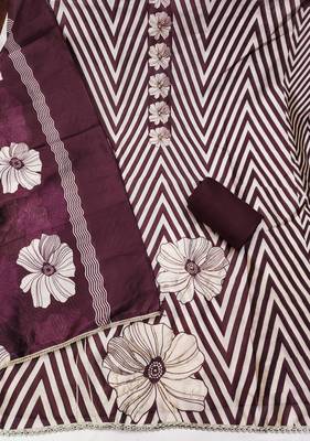 Wine silk cotton digital print unstitched dress material 3