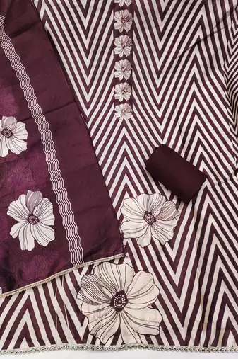 Wine silk cotton digital print unstitched dress material