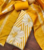 Yellow silk cotton digital print unstitched dress material