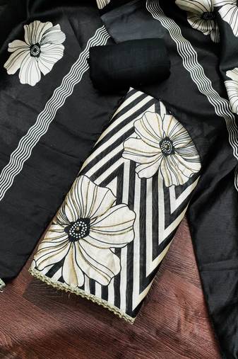 Black silk cotton digital print unstitched dress material