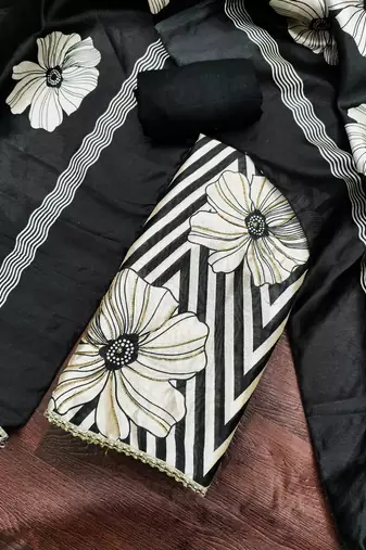 Black silk cotton digital print unstitched dress material