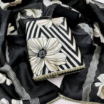 Black silk cotton digital print unstitched dress material 2