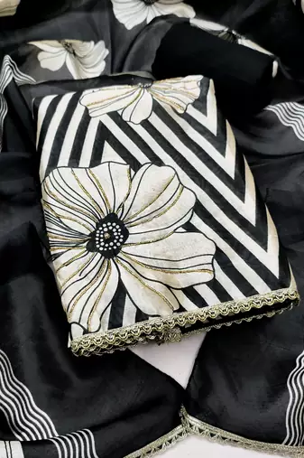 Black silk cotton digital print unstitched dress material