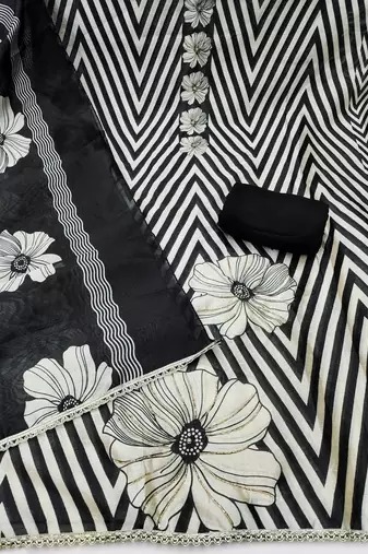 Black silk cotton digital print unstitched dress material