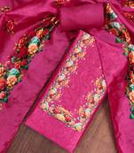 Magenta silk cotton digital print unstitched dress material