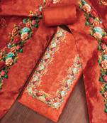 Rust silk cotton digital print unstitched dress material