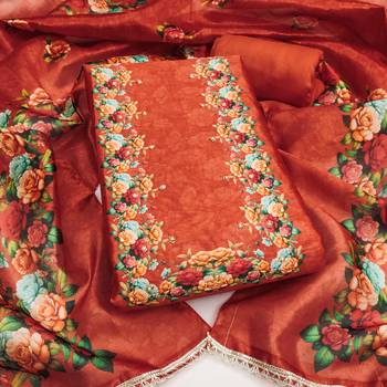 Rust silk cotton digital print unstitched dress material 2