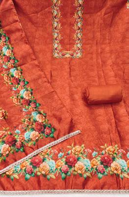 Rust silk cotton digital print unstitched dress material 3
